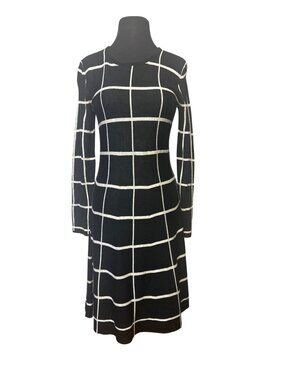 Spenser Jeremy Size Small Black & White Grid Pattern Long Sleeve Knit Dress